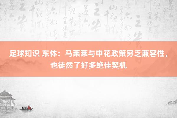 足球知识 东体：马莱莱与申花政策穷乏兼容性，也徒然了好多绝佳契机